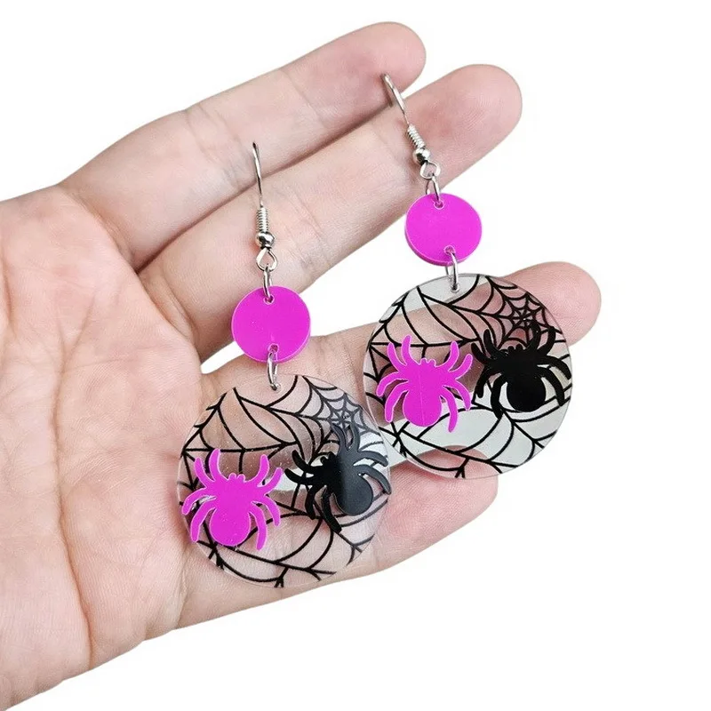 Strange Halloween Novelty Acrylic Earrings Personalized Creativity Spider Web Bat Earrings Gothic Women Fashion Jewelry Gift for