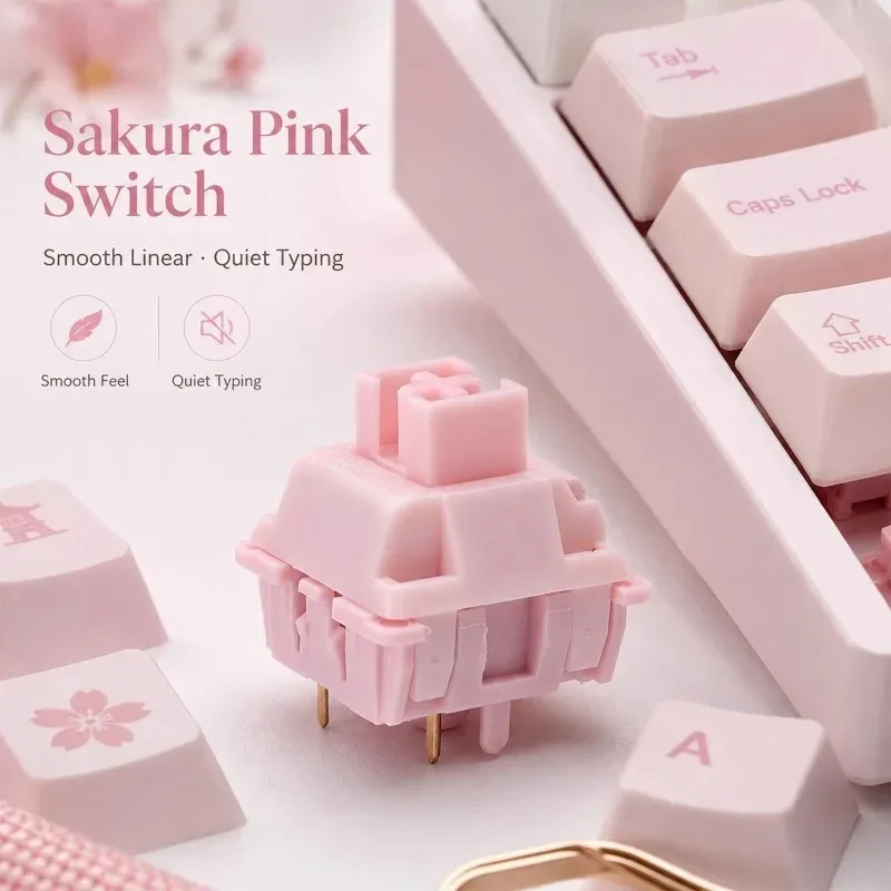 Linear 5pin Keyboard Switch Smooth Quiet Typing No Tactile Bump Pink Sakura for Hot Swap Mechanical Gaming Keyboards DIY Custom