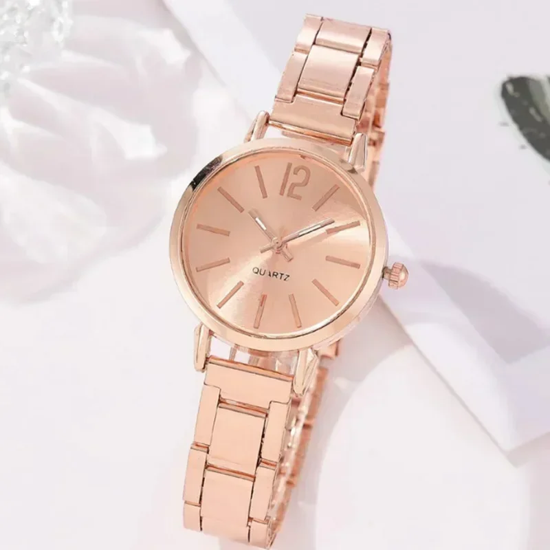 Relógio de pulso de quartzo redondo simples para mulheres, moda inoxidável, pulseira de ouro, relógios femininos, luxo, image 5