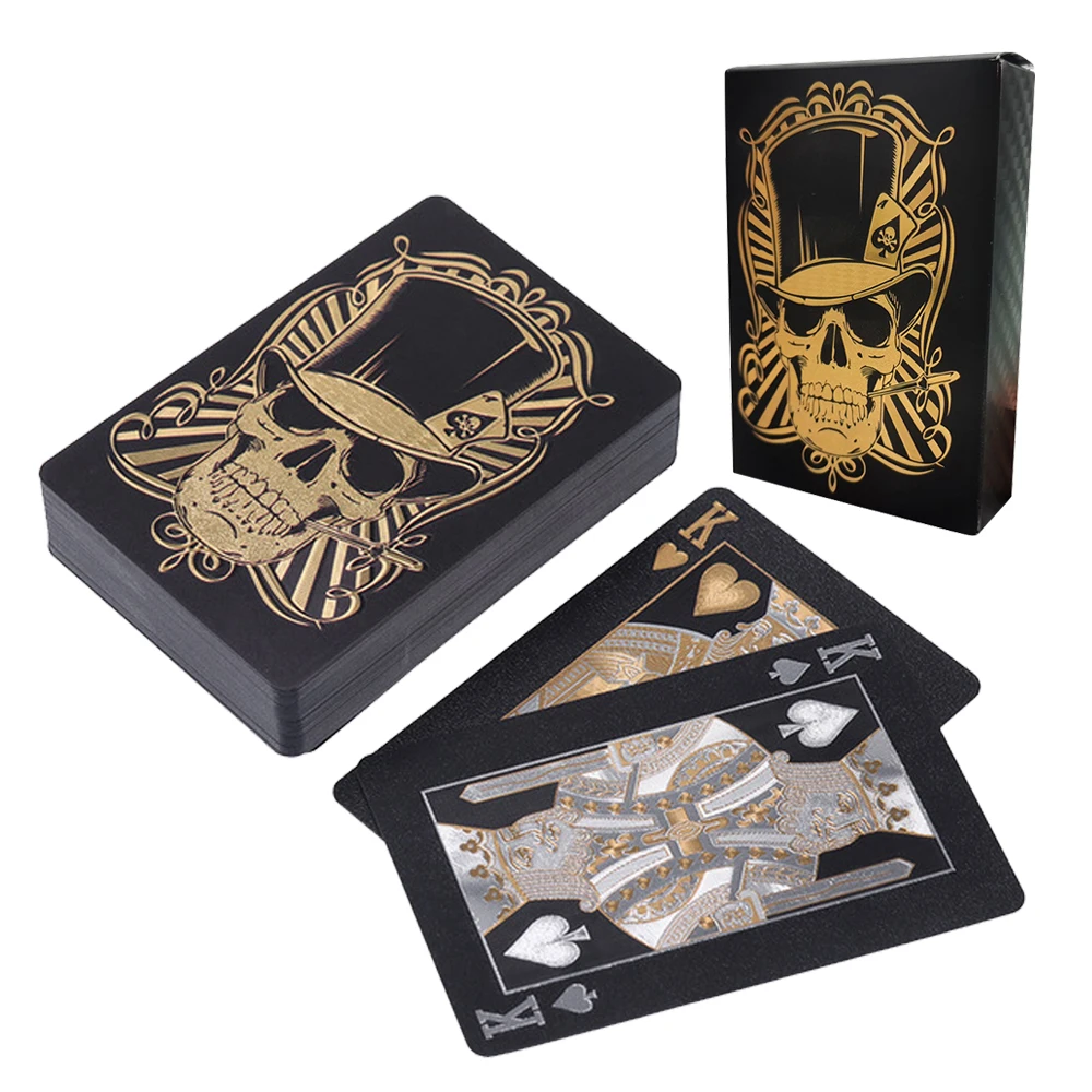 Black Gold Skull Playing Cards Game Group Plastic Waterproof Poker Durable Home Party Board Games Travel Gifts Collection