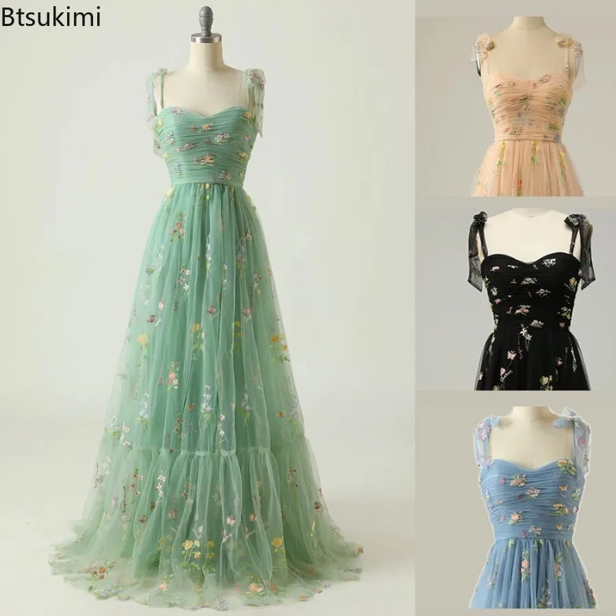 2025 جديد إمرأة أنيق فستان الحفلات المسائية شبكة حزام بلا أكمام الدانتيل التطريز دبي مأدبة فستان فساتين لحضور الحفلات الموسيقية الإناث Vestidos #1