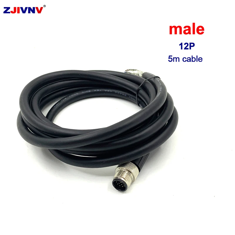 M12 12P straight plug sensor connector single side female male linker with 5 meter cable 12pins