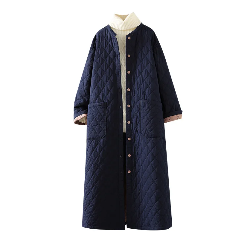 2025 Autumn and Winter New Long Sleeve Medium Length Coat Women's Cotton Jacket Casual Loose Clip Cotton Windbreaker