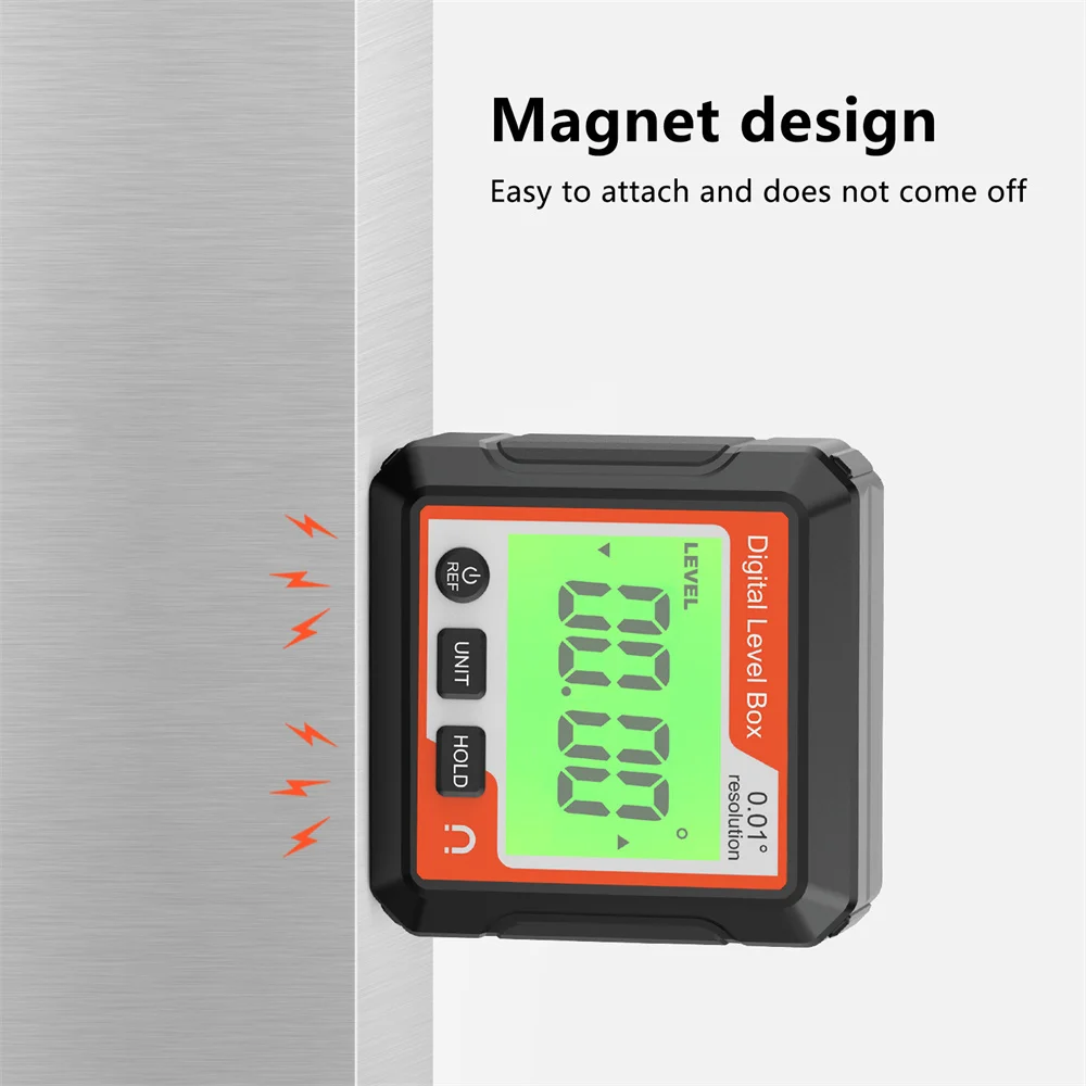 Caixa de Nível Digital e Localizador de Ângulo Magnético Digital Medidor de Ângulo Transferidor Inclinômetro com Ímã Mede 4×90 Graus