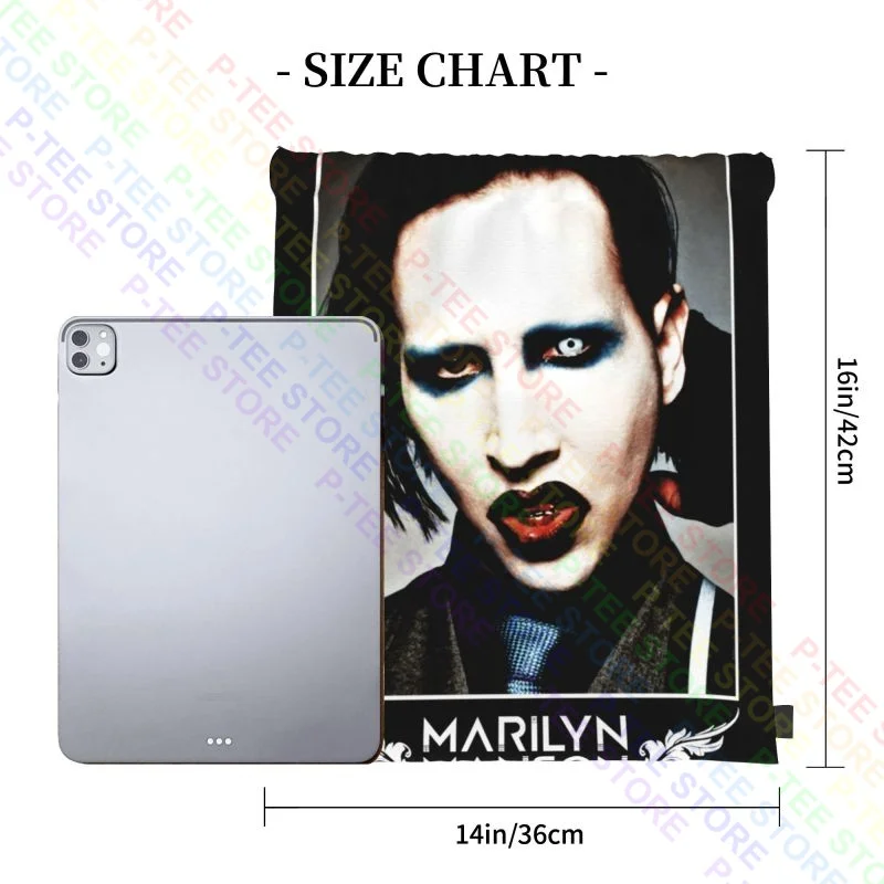 Marilyn Manson American Heavy Metal Hard Rock Drawstring Bags Gym Bag Cute Beach Bag Gymnast Bag Riding Backpack