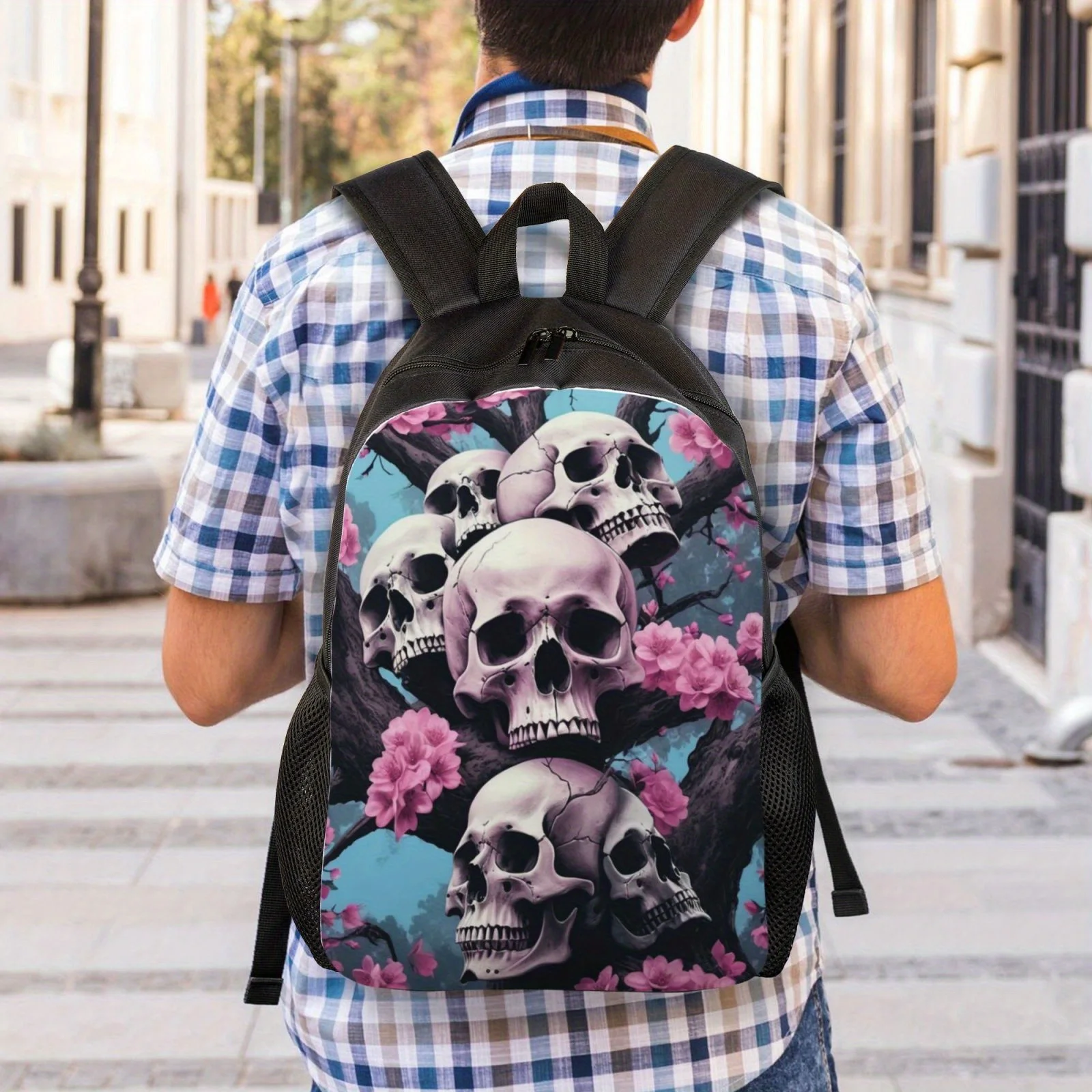 Skeleton print school backpack for boys and girls, lightweight, beautiful and simple laptop bag, travel bag, outdoor leisure bag