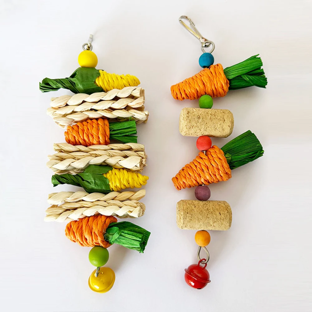 Bird Toys Grass Woven Corn Vine Ball Carrot Cork Parrot Chewing Toy Bird Cage Accessories For Cockatiel Rabbit