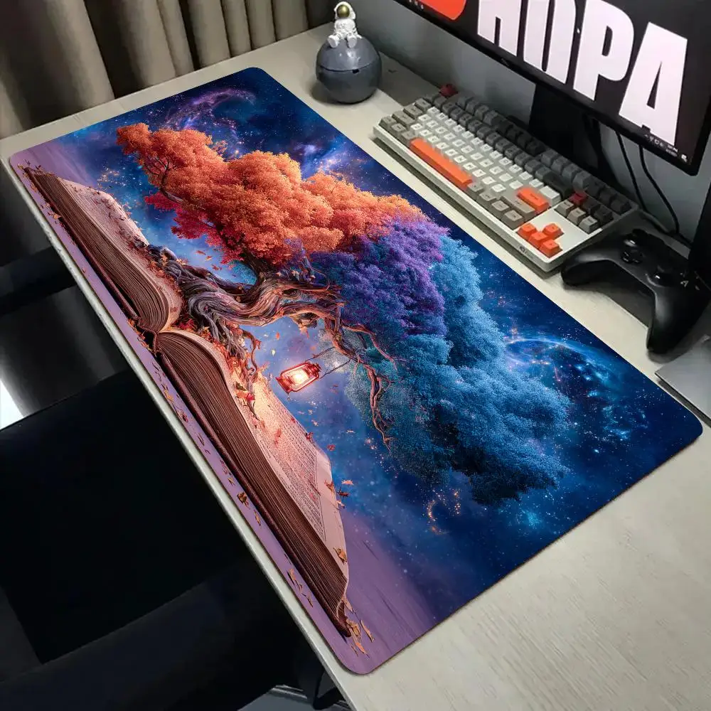 Fantasy Ancient Book Tree Mouse Pad Desk Mat with Stitched Edge XXL Mousepads Rubber Anti-slip Gamer Keyboard Rug Gaming Mats