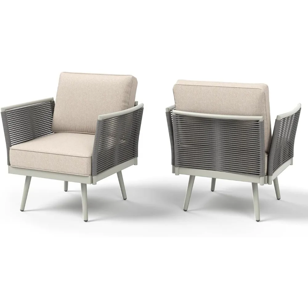 

2 Pieces Metal Patio Furniture Sets with Detachable Rope Rattan Armrest, All Weather Steel Outdoor Conversation Set Pation