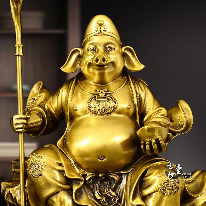 Brass Ba Jie Wealth-Attracting Ornament, Bronze Pig General Tian Peng Sculpture, Home Desktop Worship Statue, Pure Altar Mes
