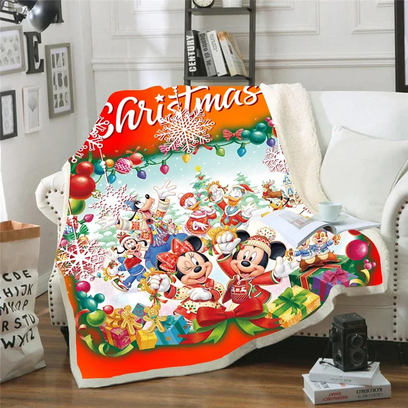 Cartoon Christmas Premium Throw Blanket Mickey Minnie Kids Gift Sherpa Blankets Soft for Sofa  Plush Thin Quilt