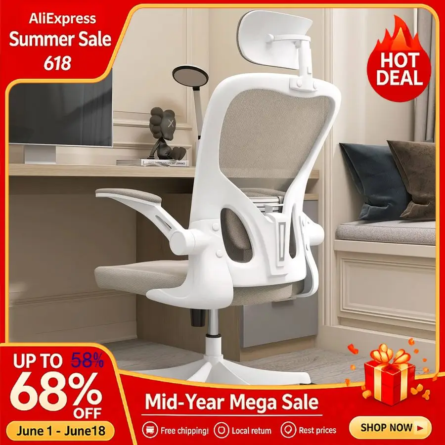 Office Chair Ergonomic Desk Chair with Lumbar SupportampHeadrestampFlipup Arms Height Adjustable Rocking Swivel Com Customizable