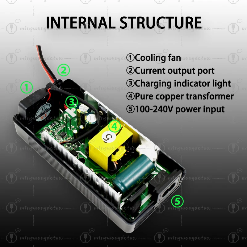 4.2V 10A 18650 Lithium Battery Charger for 1S 3.7V 18650 battery  fast Charger It comes with alligator clips and a cooling fan