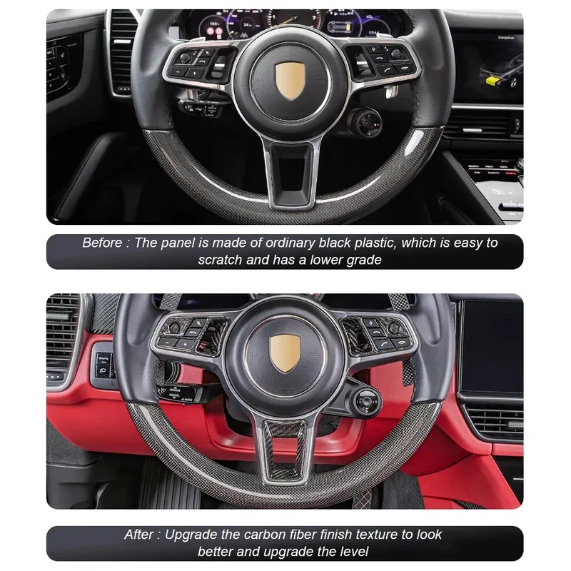 Real Carbon Fiber Car Steering Wheel Button Panel Cover Trim Switch Strip Frame For Porsche Cayenne Panamera 2015-2023 Macan 911