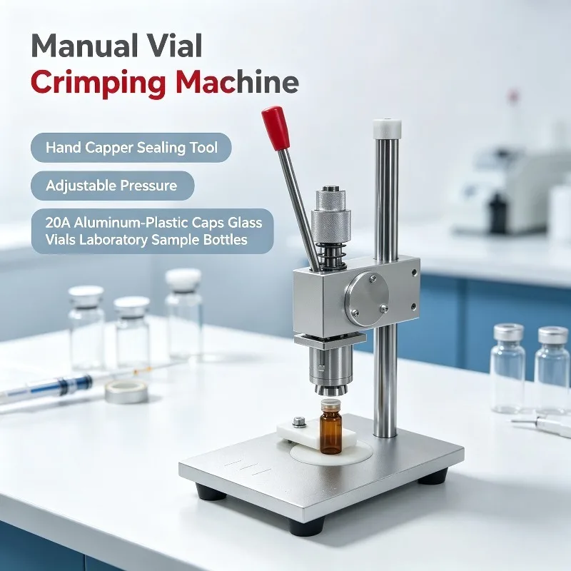 Manual Vial Crimping Machine, Hand Capper Sealing Tool with Adjustable Pressure for 20A Aluminum-Plastic Caps, Glass Vials