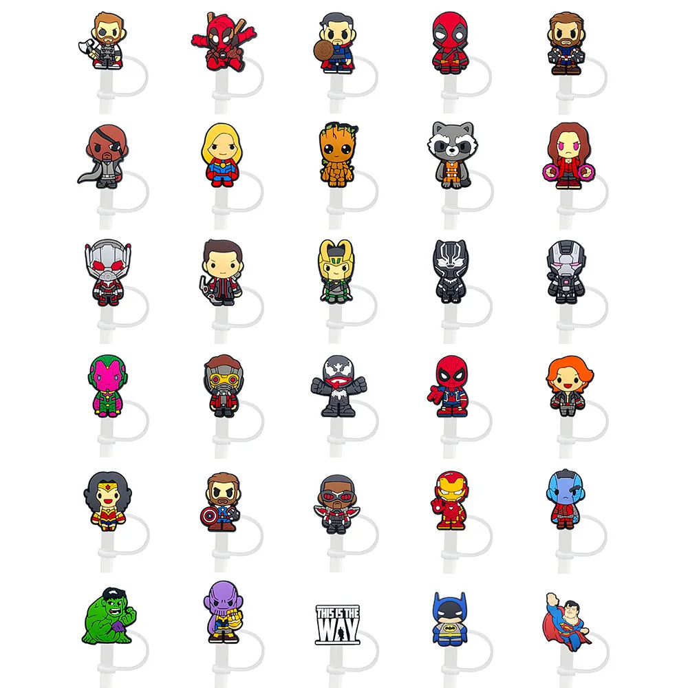 

8-10mm Marvel Straw Cap Cartoon Accessory Soft Rubber Dust Cover Recyclable Y2k Fashion Toys Anime Cartoon Frind Kawaii