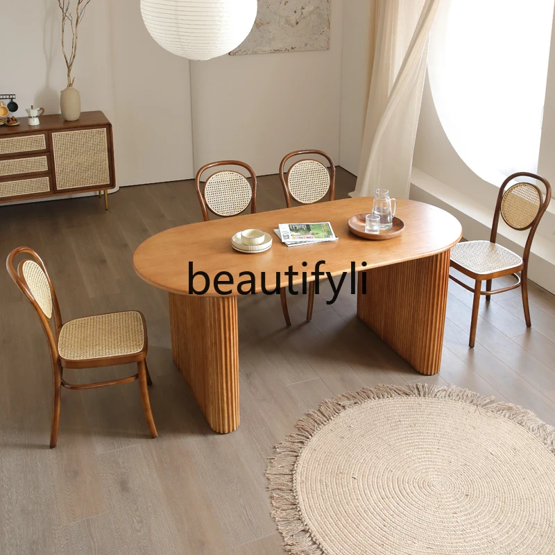 Solid wood dining table and chair combination household rectangular homestay small apartment Nordic ash wood rattan dining table