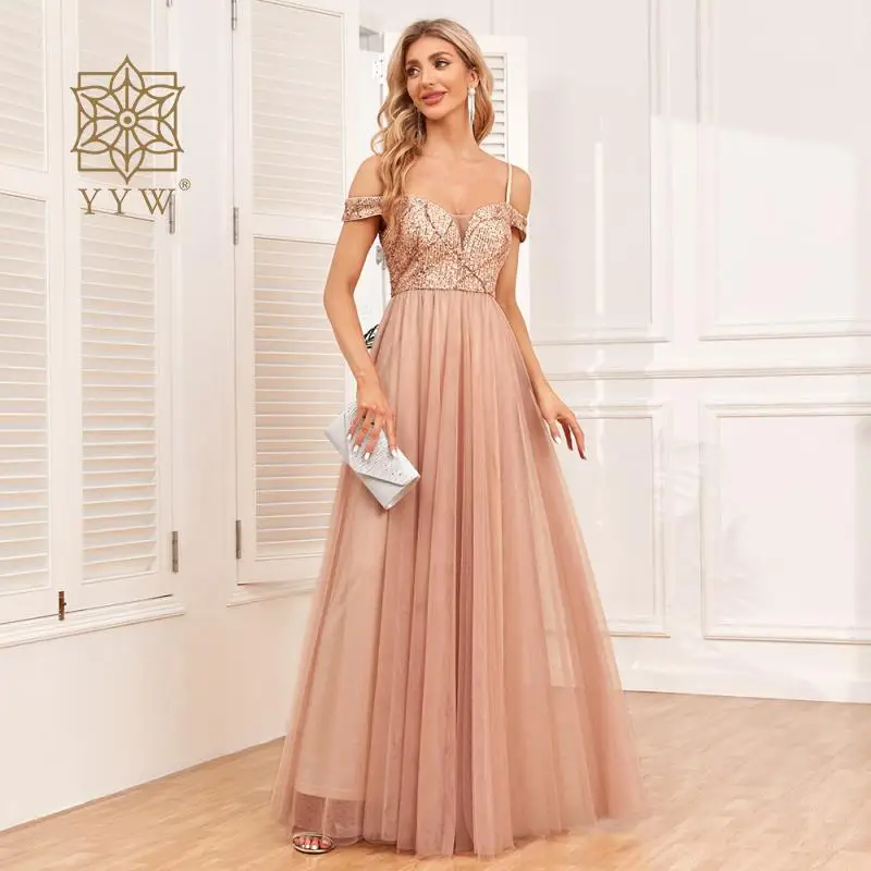 Ball Gown Dress for Women Luxury Sequins Strap Women Ball Gowns Ladies Elegant Formal Occasion Gala Dress Chiffo Female Evening