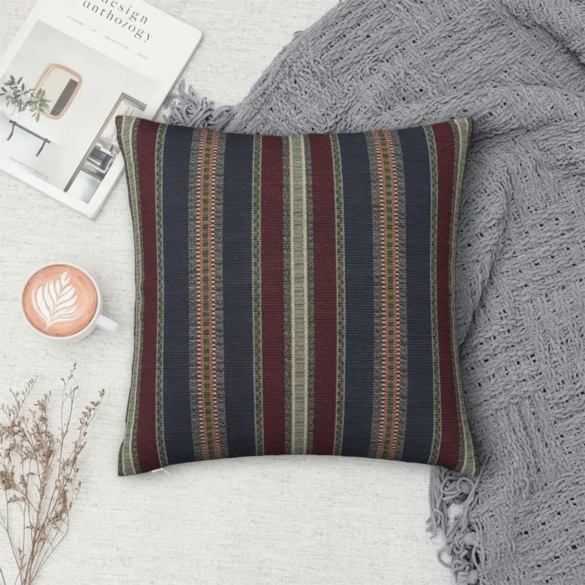 Navy Stripe Burgundy And Dark Blue Pillowcase Polyester Pillows Cover Cushion Comfort Throw Pillow Sofa Decorative Cushions Used