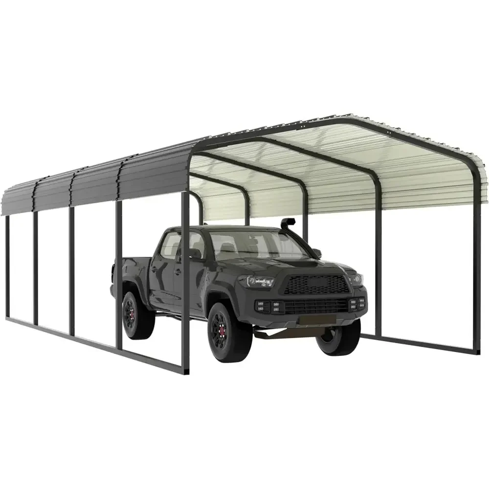 Heavy-Duty 12x20 Outdoor Metal Carport, Shelter for Cars, Trucks, Boats - Gray