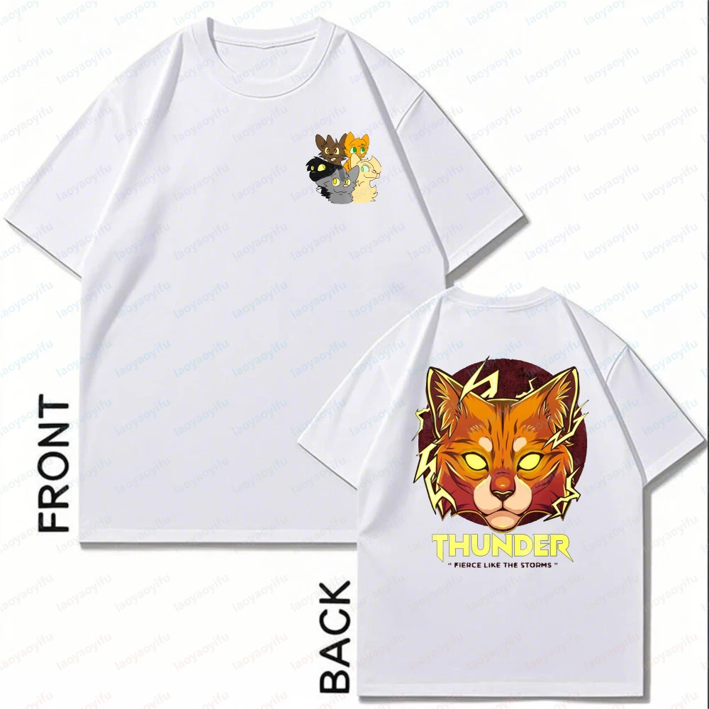 Retro Warriors Cat Unisex T-Shirt Fashion Animal Fantasy Novels Graphic T Shirts Summer Casual Men Women Cotton Round Neck Tee