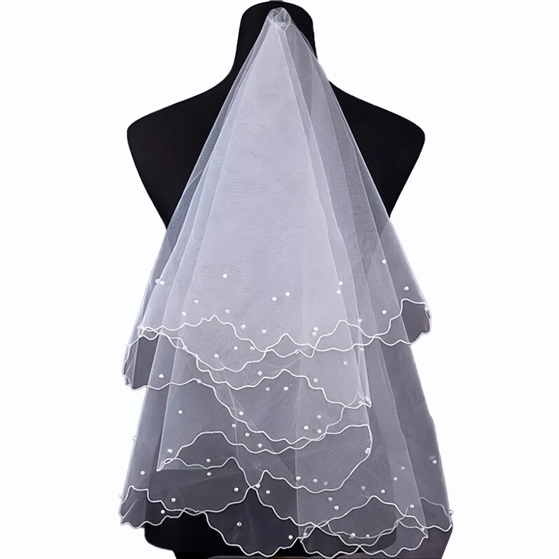 Voile Court Simple en Tulle pour Femme et Jeune Fille, Bord en Satin avec Peigne, Ruban à 2 Niveaux pour ixd'Enterrement de Vie de Jeune Fille