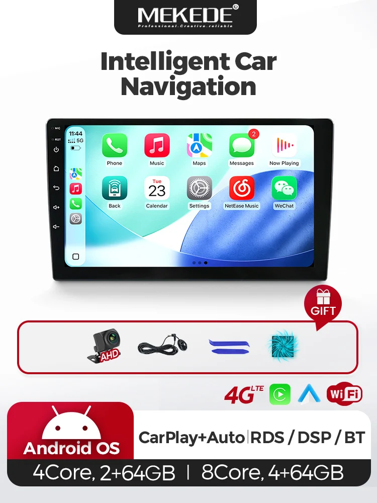 MEKEDE 7" 9" 10" K4 Plus Android 15 4+64G Kabelloses Carplay Android Auto Autoradio Universelles Intelligentes Multimedia-Player-Stereo 2 DIN Autoradio IPS 1280*720/1024*600 4G LTE FM RDS DPS Für VW