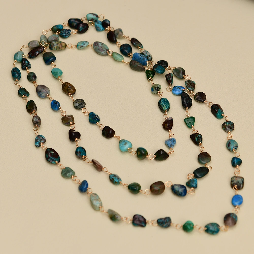 

GG 48" Natural Stone Mix Color Turquoise Smooth Nugget Beads Long Strand Necklace Sweater chain Handmade For Lady