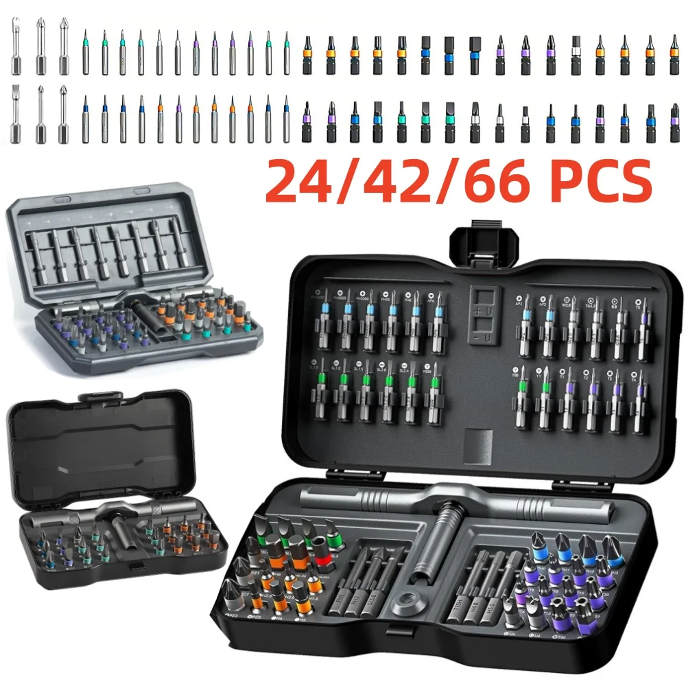 24-66 in 1 Magnetic Screwdriver Set DIY Ratchet Screwdriver Set Multi Bit Drive Set with Detachable Ratchet Handle for Compute