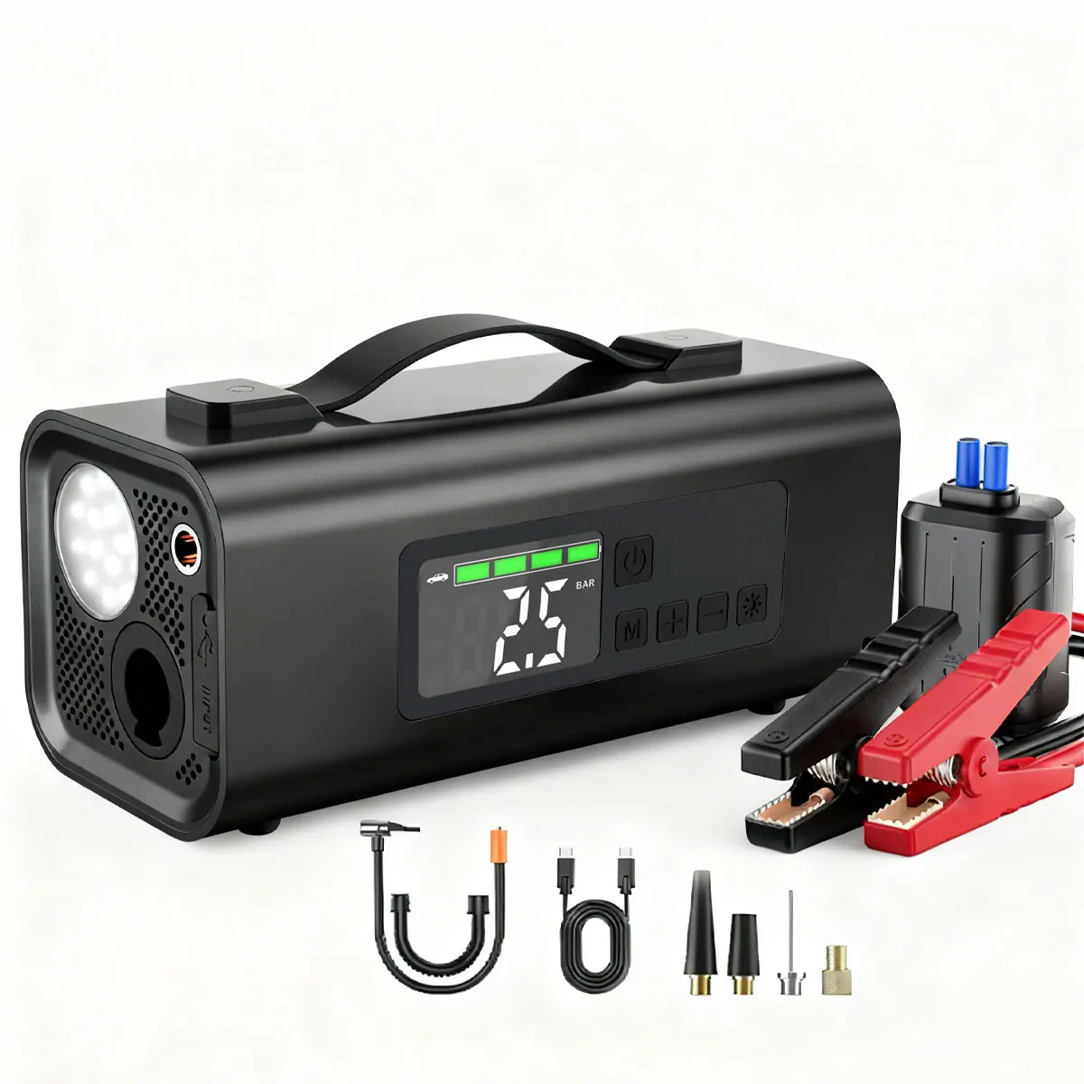 6-in-1 Portable Car Jump Starter With Air Compressor 8000mah Car Battery Booster Power Bank Emergency Jump Starter