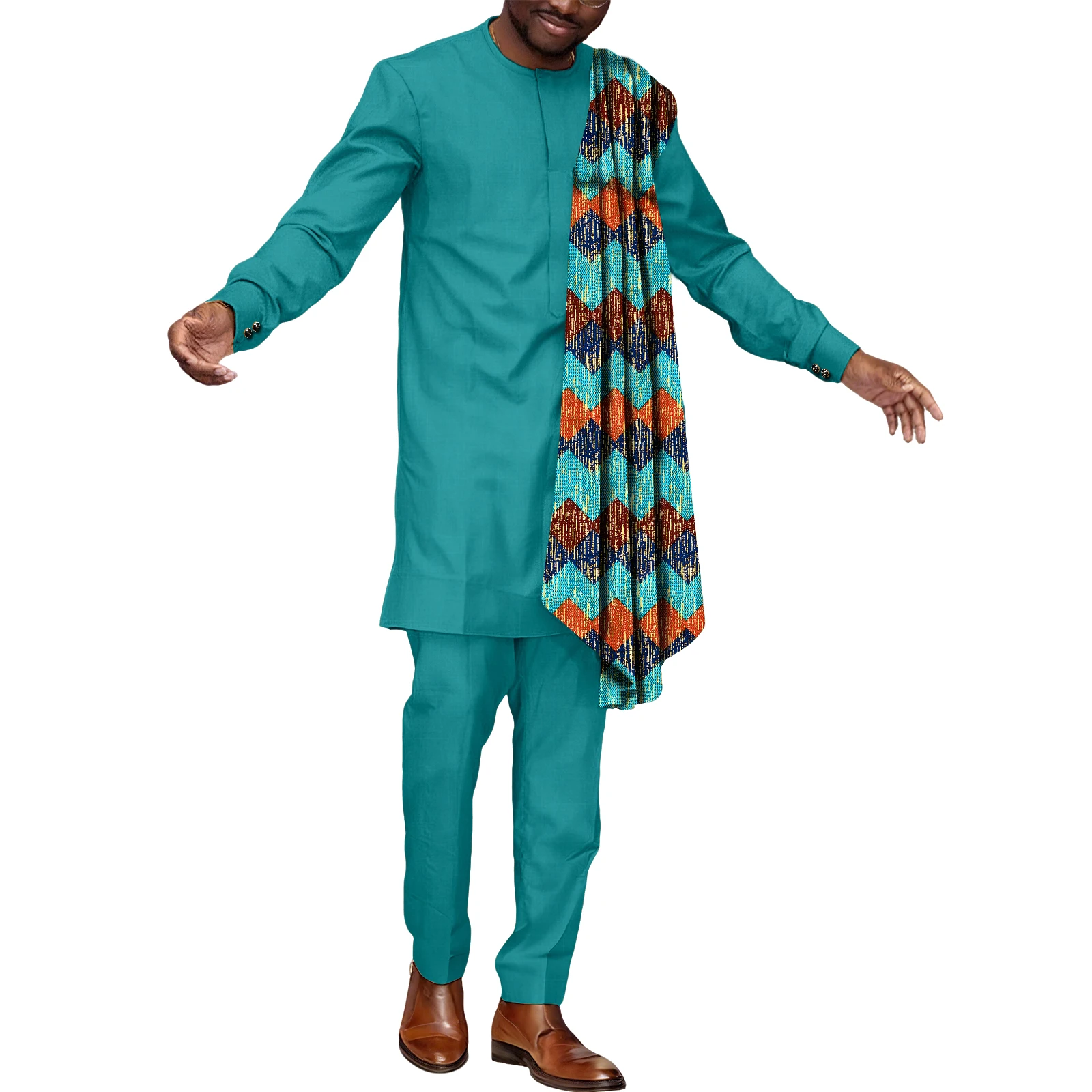 SEA&ALP Afrikaanse pakken voor mannen Dashiki Kente print patchwork top shirt en broek 2-delige set kleding traditionele outfits