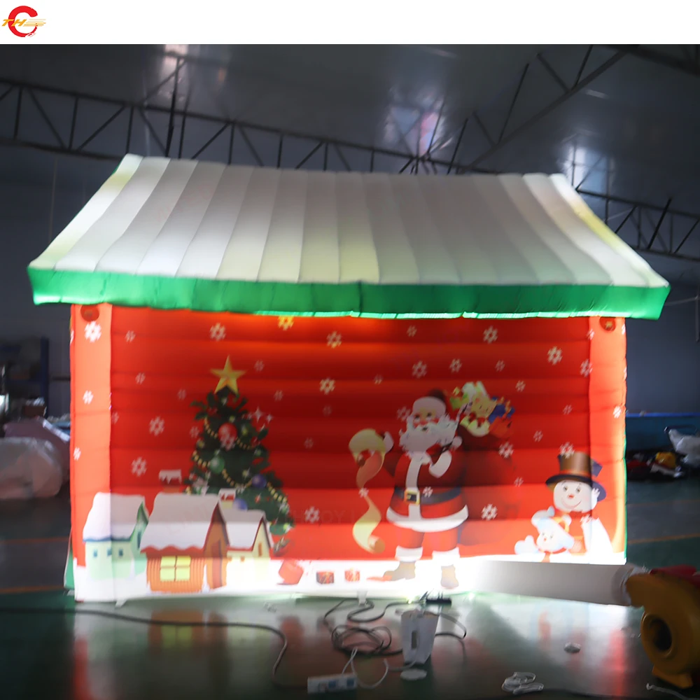 Fast Shipping 13*10ft Lighting Inflatable Christmas House Xmas Outdoor Decoration Inflatable Santa Grotto for Sale