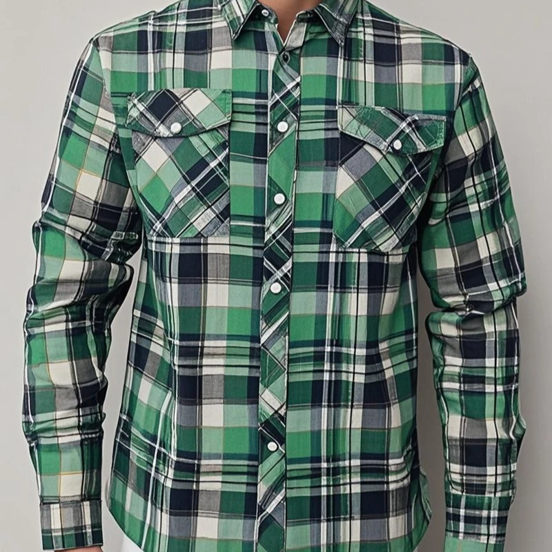 

НОВИНКА Новинка 2026 Мужская клетчатая рубашка Весна Осень Вельветовая мужская повседневная рубашка Хлопковая лоскутная рубашка размера плюс Slim Fit Мужская рубашка с длинным рукавом