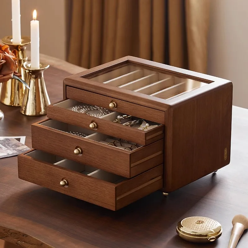 

Solid wood jewelry box storage box high-end exquisite large-capacity multi-layer earrings necklace jewelry anti-oxidation