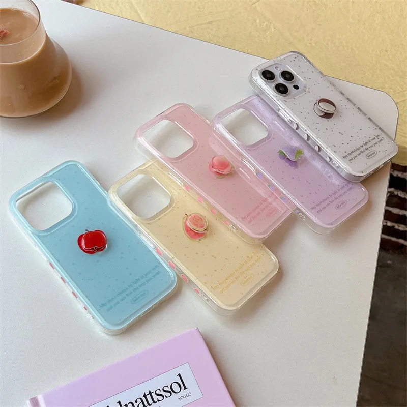 الفاكهة العنب الخوخ جوز الهند كول تدوير قوس قذيفة جراب هاتف آيفون 16 15 14 13 برو ماكس حافظة لطيف الكرتون غطاء مقاوم للصدمات