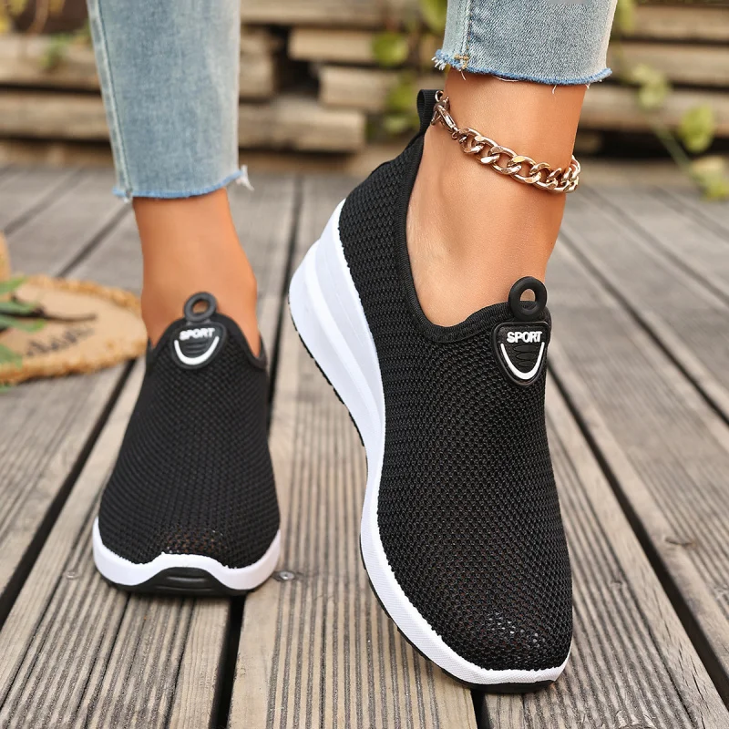 Women's 2026 Spring New Comfortable and Versatile Soft Bottom Slope Heel One Step Casual Shoes Mesh Sports Shoes