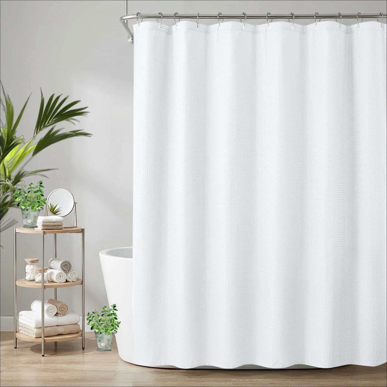 180 x 180 cm Duschvorhang, Waffelgewebe, strukturierter, ölbeständiger Duschvorhang für Badezimmer, luxuriöser wasserdichter Vorhang mit 12 Haken
