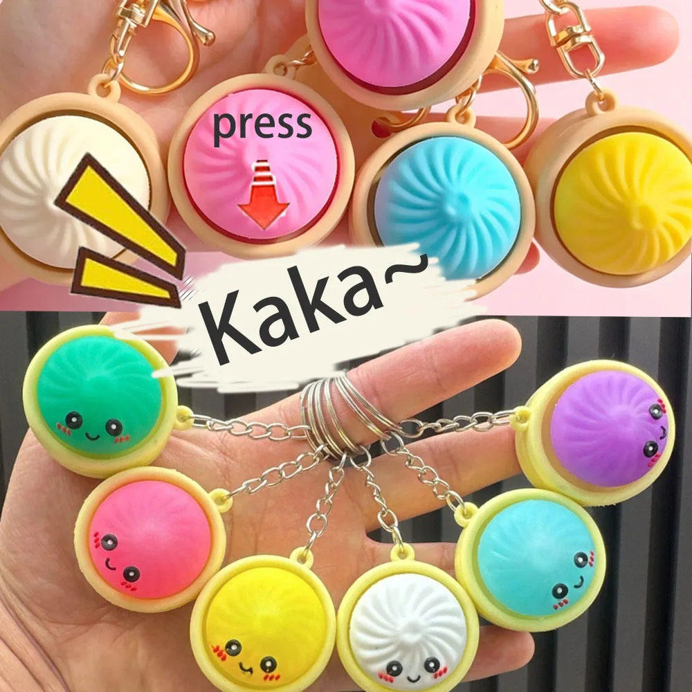 2/4 Pcs Keyboard Clicker Simulation Steamed Bun Fidgets Toy Cute Keychain Stress Relief Toy Mini Pendant Decoration Gifts
