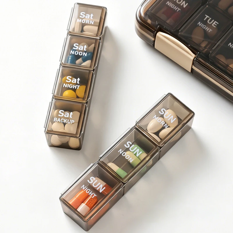 Food-Grade 7-Day Pill Box with Three Layers Lightweight Portable Sealed Moisture-Proof Storage for Travel