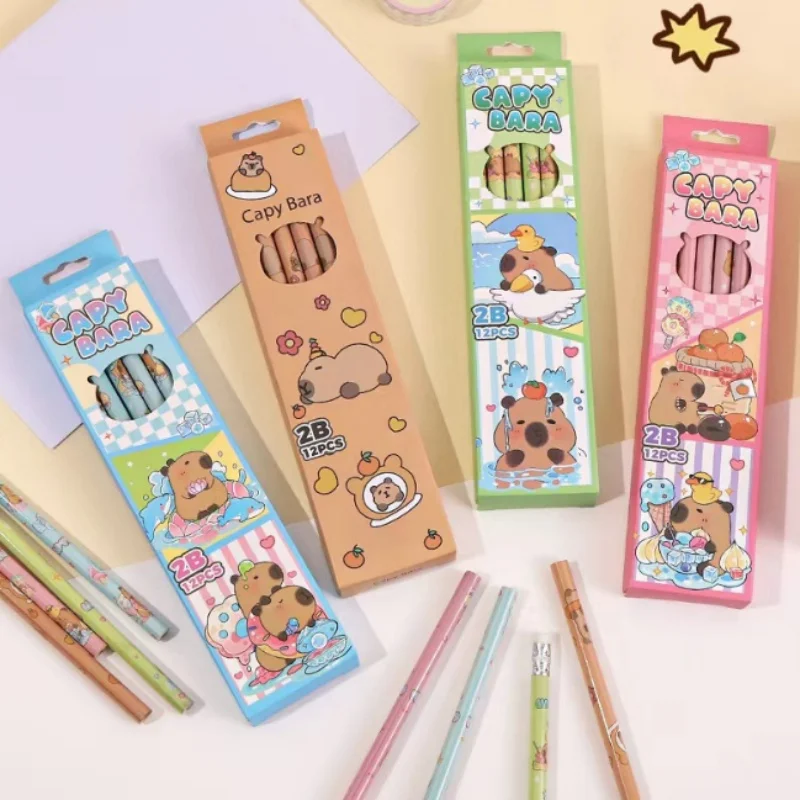 8 box/lot Kawaii Capybara Wooden Pencil Standard Pencils Writing Drawing Tool School Office Supply Student Stationery
