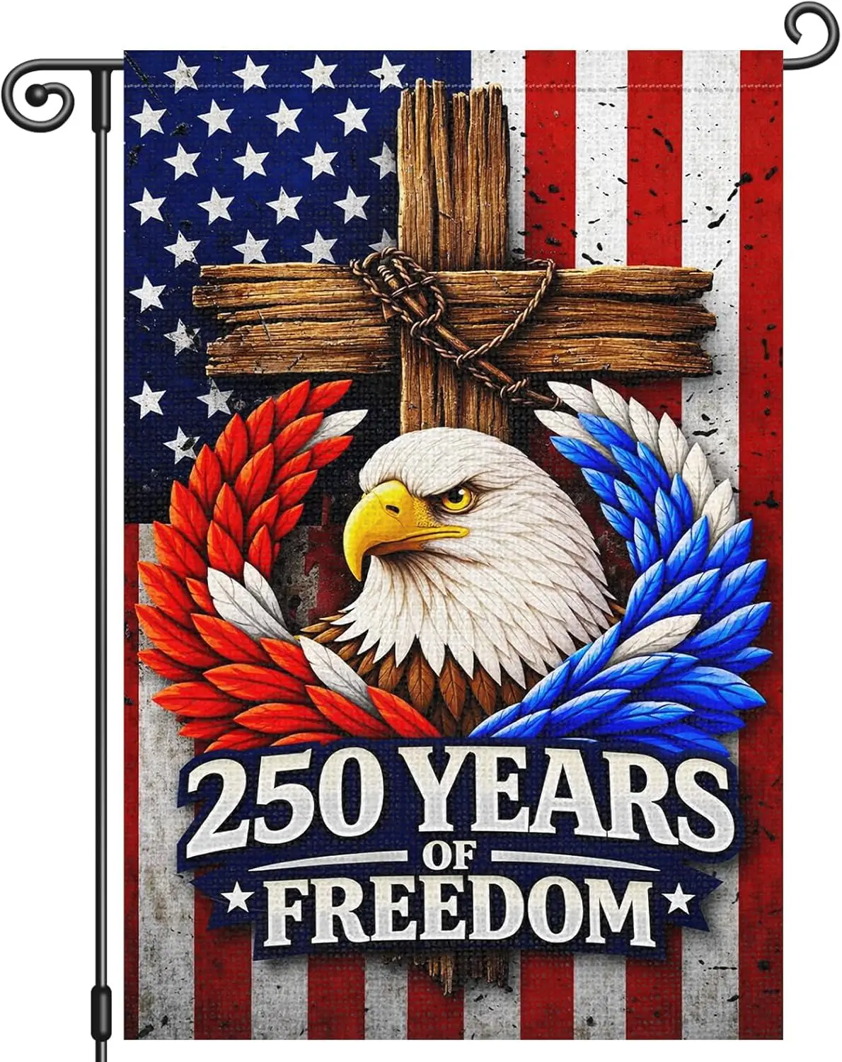 Heyfibro 250 Years of Freedom Anniversary Garden Flag 12x18 Inch Double Sided Christian Cross Bald Eagle House Flag 250th An AAS
