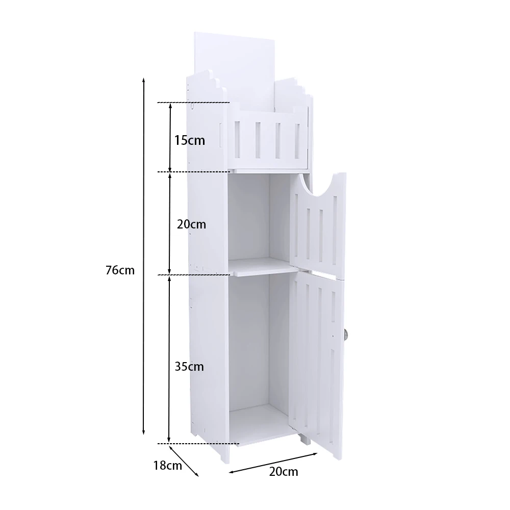 Weißer Toilettenpapierhalter, kleiner Badezimmerschrank mit Türen, schmaler Badezimmerschrank, kleine Räume, Eckboden – Detail 1