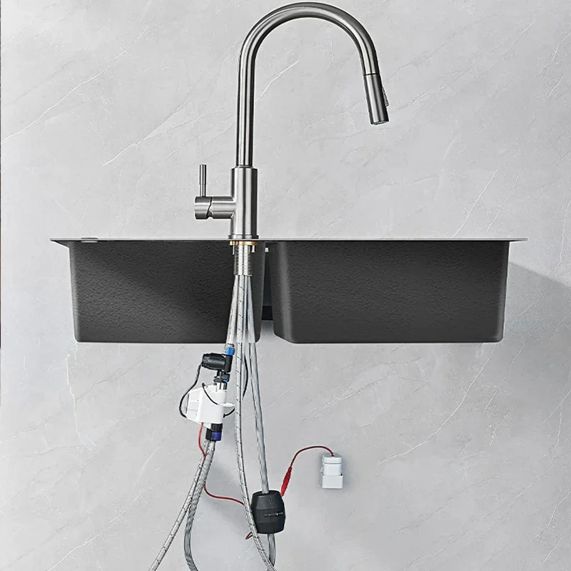 الفولاذ المقاوم للصدأ درج المطبخ الباردة والساخنة الاستشعار صنبور الكهرومغناطيسي التعريفي بالوعة الحنفية #5