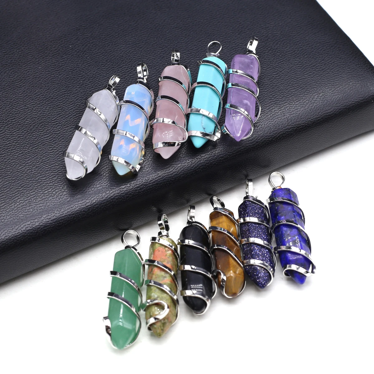 

10PCS Wholesale Natural Stone Turquoise Lapis Lazuli Agate Amethyst Hexagonal Pyramid Shaped Pendant DIY Necklace Accessories