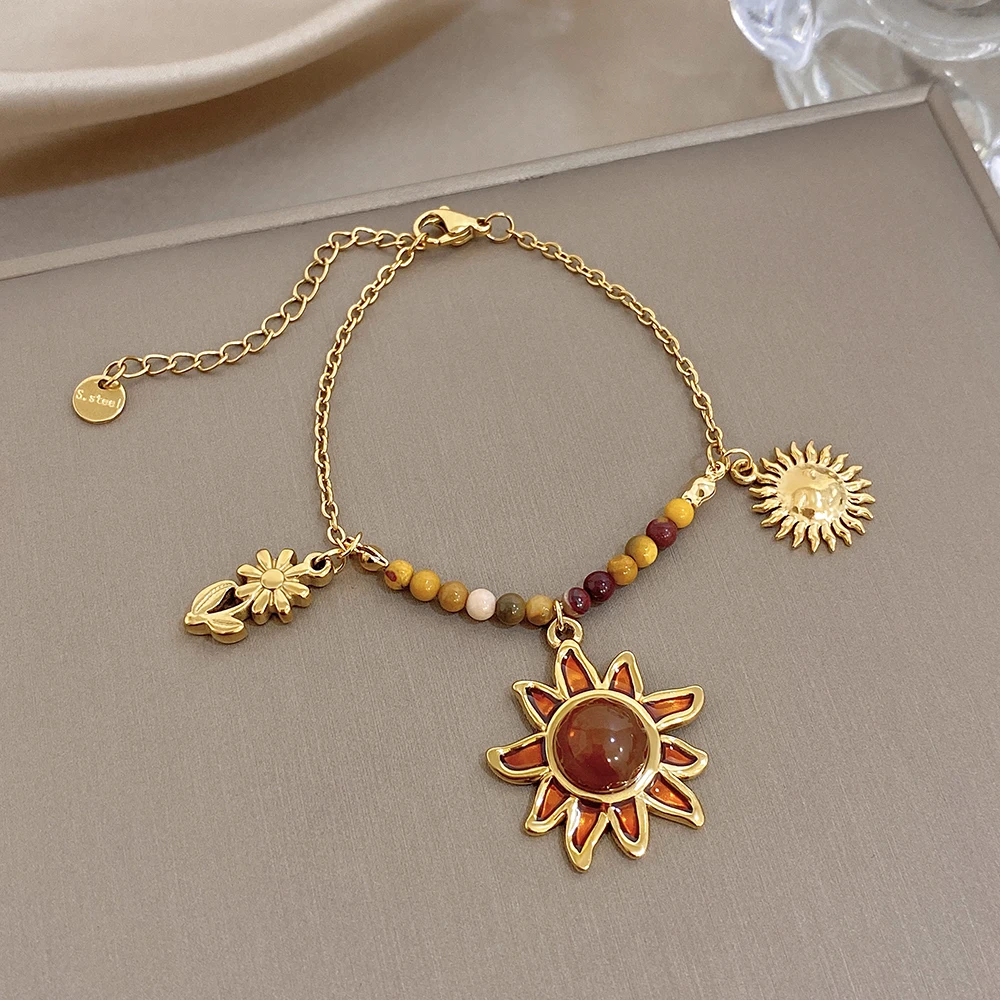 

Elegant Flower Stainless Steel Bracelet for Women Fashion Sun Adjustable Waterproof Thin Bracelet Party Jewelry Accessories New