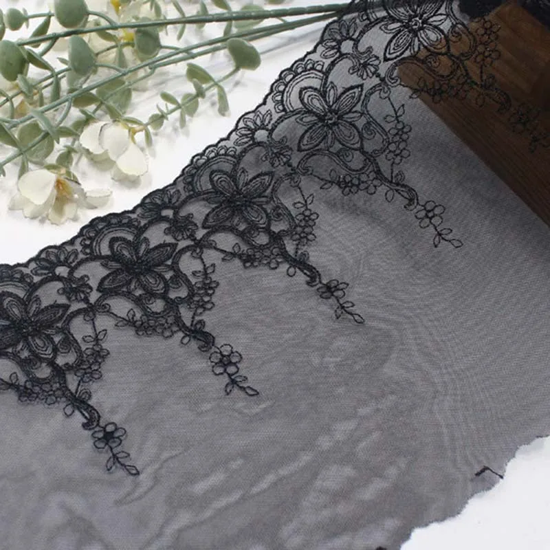 61Yards/Lot Black Tulle Lace Fabric Fancy Embroidered Flower Lace Trim for Lingerie Bra Dresses Garment Accessories