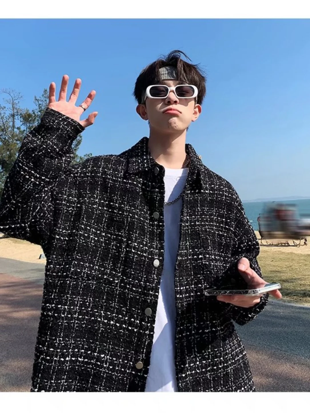 

Men's Plaid Flannel Fce Lined Jaet Spring 2024 Casual Sli Trendy Winter Coat Turn-down Collar Outerwear for Teens