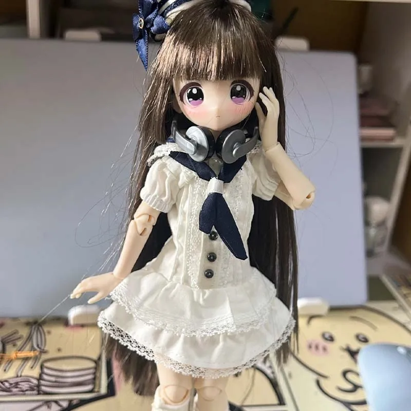 Bjd Doll's Clothing for Ob22Ob24 Simple Summer Short Sleeved Dress Cute Doll Accessories Navy Dolls Toys Clothes Set No Doll view 5