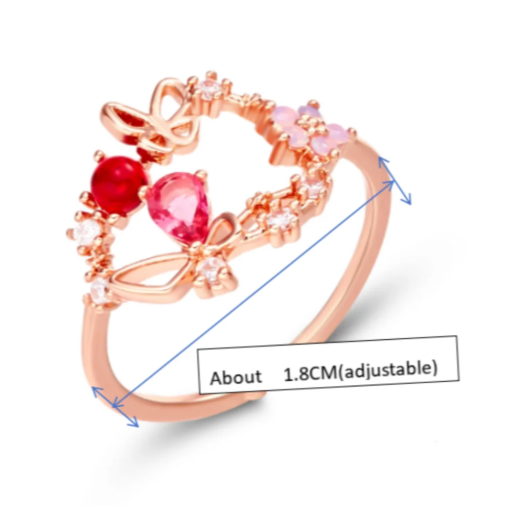 Anelli di zirconi con fiori squisiti Anelli aperti con farfalla di zirconi Anelli di barretta di gioielli di moda regolabili