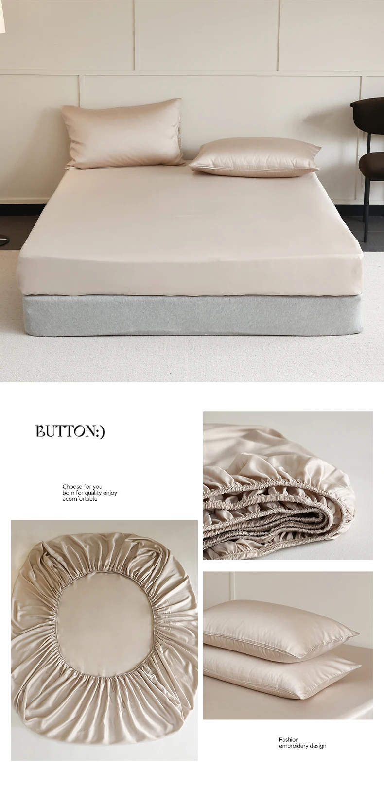 Natural 100% Mulberry Silk Fitted Sheet Luxury Mattress Cover Single Double King Queen Size High End Bed Cover Customized Size